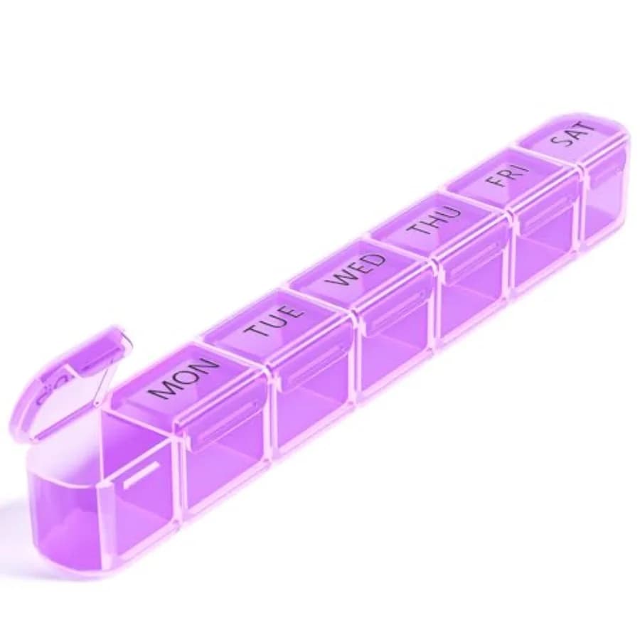 Weekly Pill Organizer, Large 7 Day Pill Box, Travel Pill Case, Daily Pill Dispenser for Vitamins, Medicines, Supplements, and F