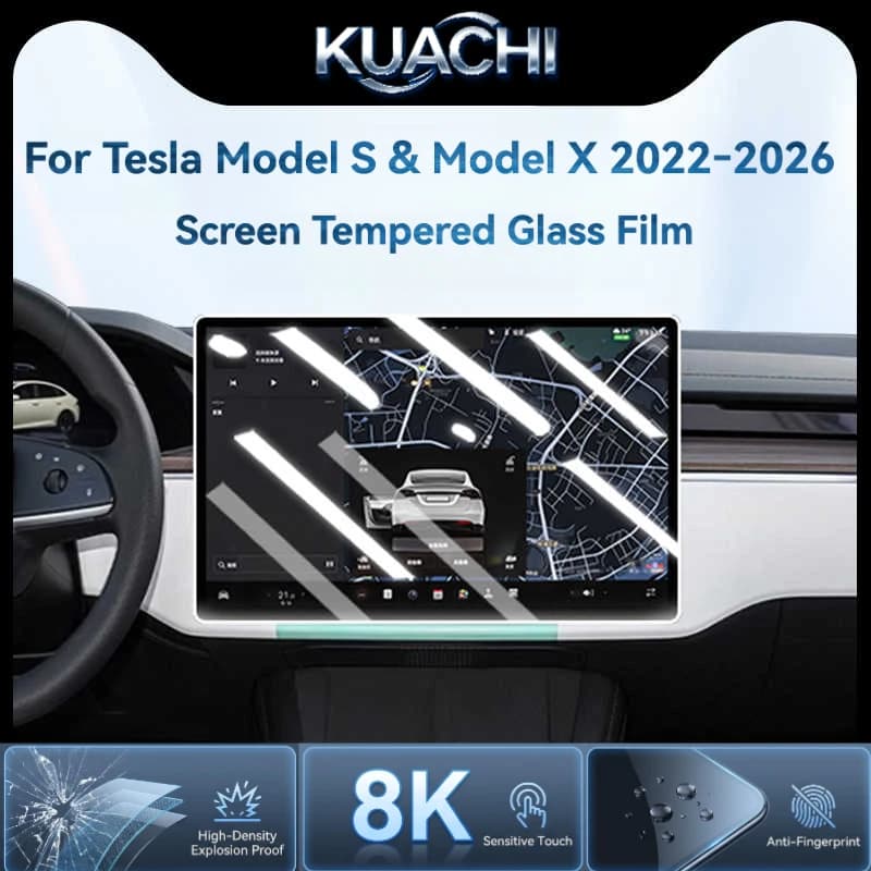 For Tesla Model S /Model X 2022‑2026 Screen Protector 17“+8” Tempered Glass Central Rear Screen Film Anti‑Scratch Glare HD Matte