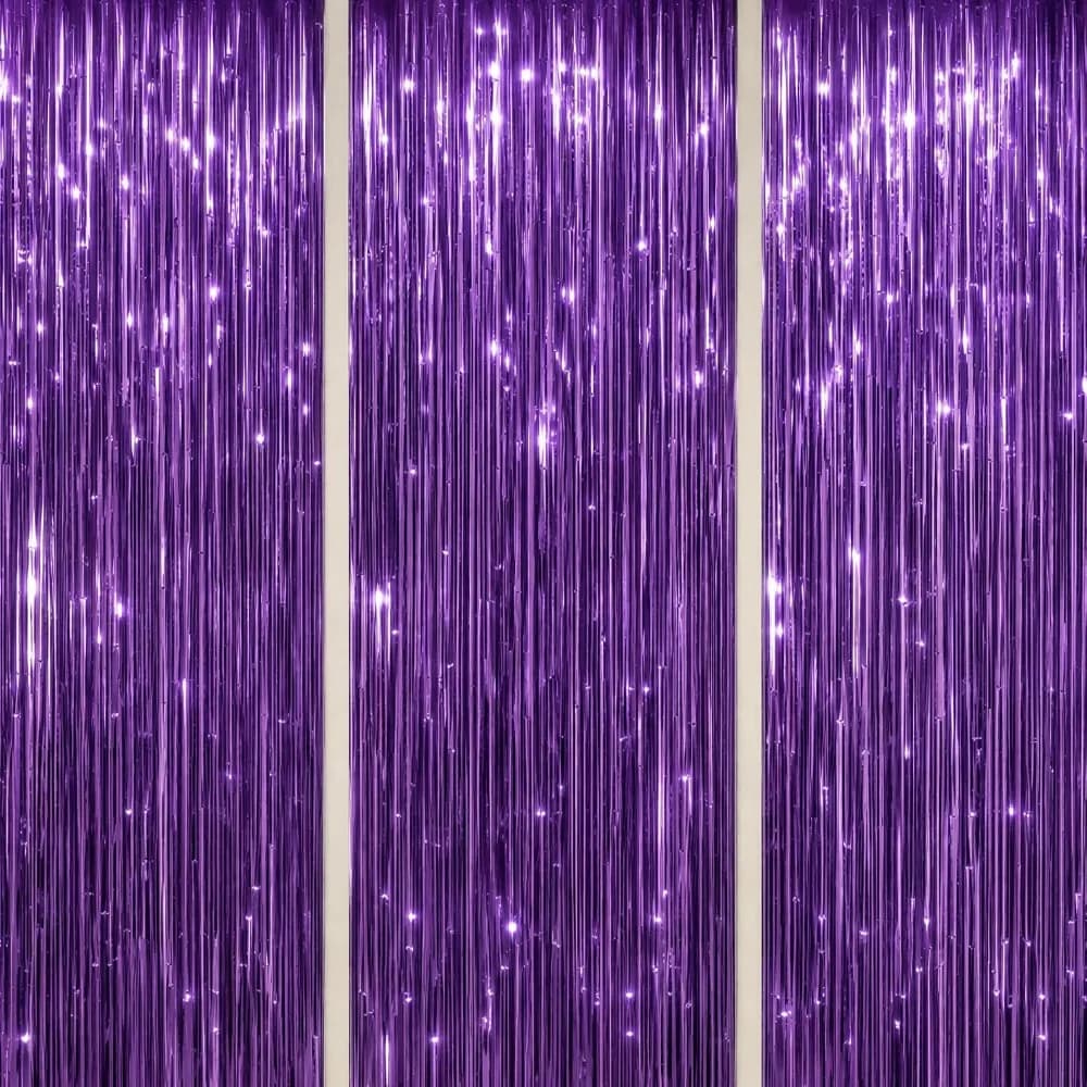 Foil Fringe Backdrop Purple Shiny Tinsel Curtain for Party Decoration Photo Booth Props Birthday Wedding Graduation Christmas Metallic Garland 3.3x8.2 FT