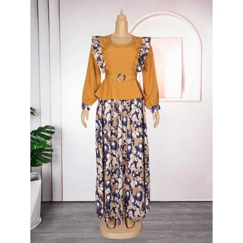 2025 Elegant African Dresses for Women Two Pieces Set Tops And Skirts Suits Dashiki Ankara Outfits Plus Size Lady Party Dress