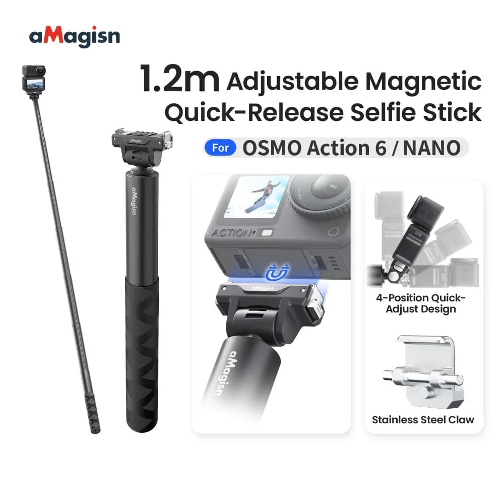 aMagisn Asta Selfie Magnetica a Sgancio Rapido da 1,2M, Supporto Regolabile a 4 Livelli per DJI Osmo Nano e Accessorio per Fotocamera Action 6