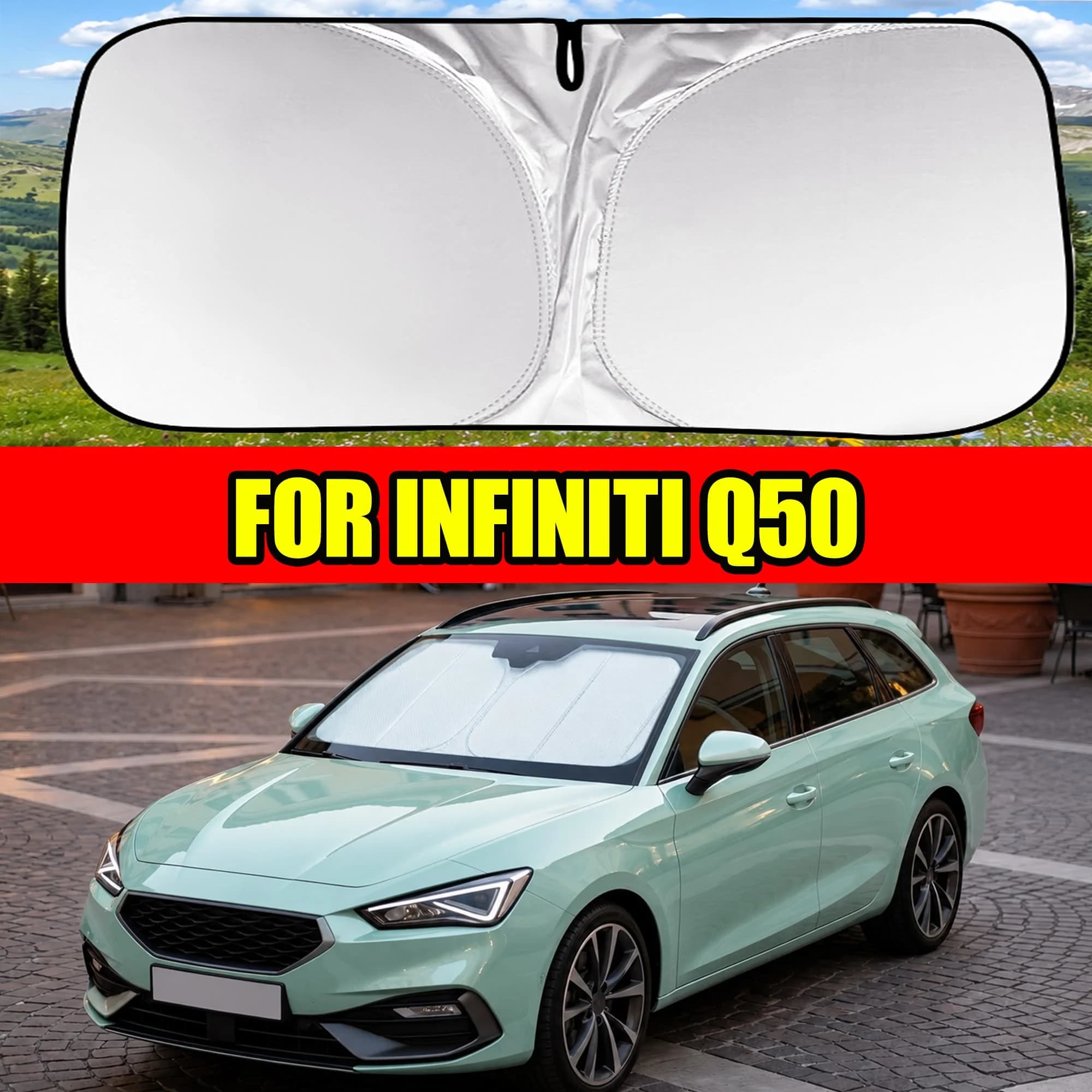 FOR INFINITI Q50 Windshield Sunshade With Titanium Silver Coating, UV Protection & Heat Block