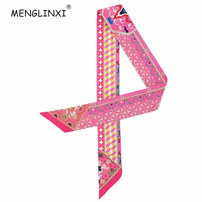 New Silk Scarf with Geometric Floral Print Women's Luxury Brand Scarf Bags Scarf for Fashion Head Small Long Scarves and Magre