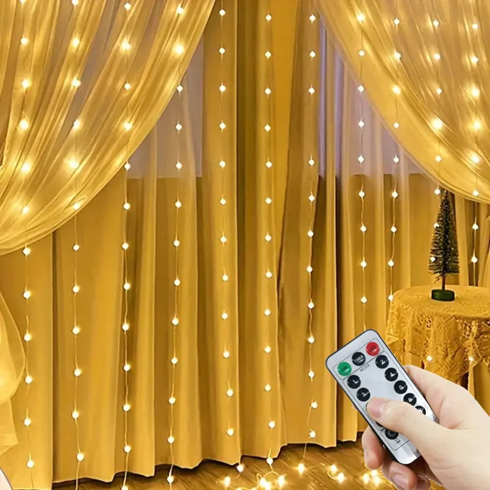 100-600LED Decorazione di compleanno LED 8 modalità Luce natalizia USB Tenda String Light Matrimonio Fata Luce Navidad Capodanno 2026