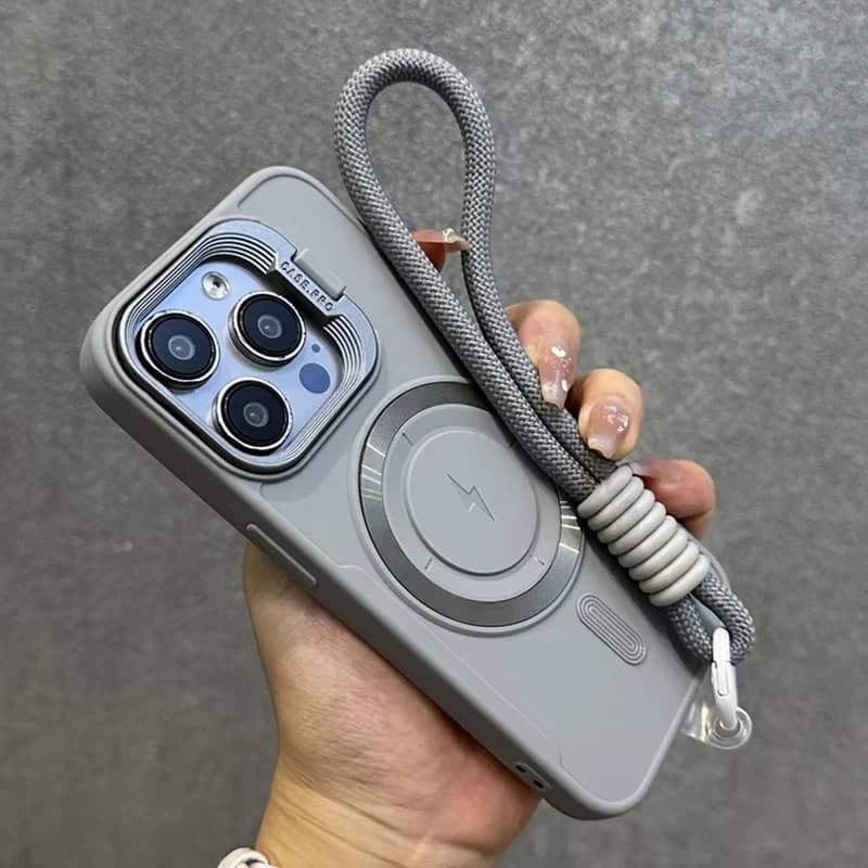 Fold Lens Stand Magnetic Case For iPhone 18 Pro Max 17 16 15 14 12 11 13 Pro Max Air For Magsafe Wrist Strap Shockproof Cover