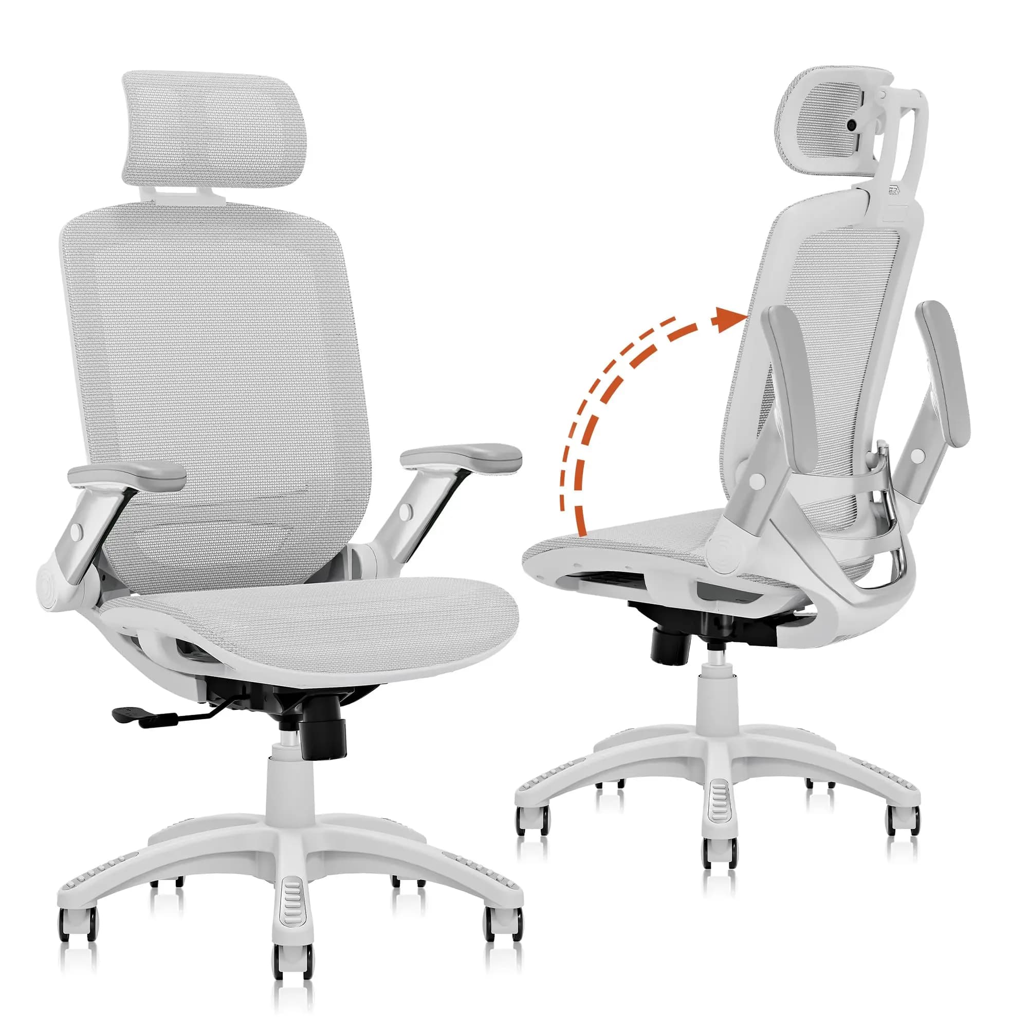 Sedia da Ufficio Ergonomica con Schienale Alto in Rete, Poggiatesta e Braccioli Ribaltabili 90-120° ° Cuscino ampio con blocco anti-ribaltamento per adulti