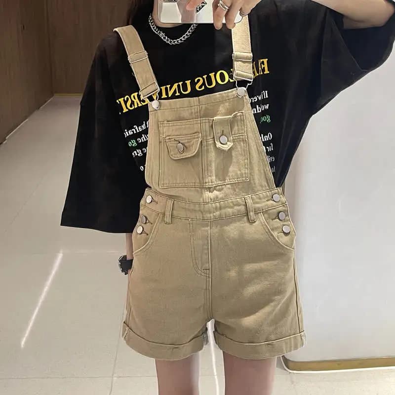High Waist Cargo Denim Shorts Women's Fashion Summer Straight Leg Cuffed Jeans Workwear Trousers Popular Short Length