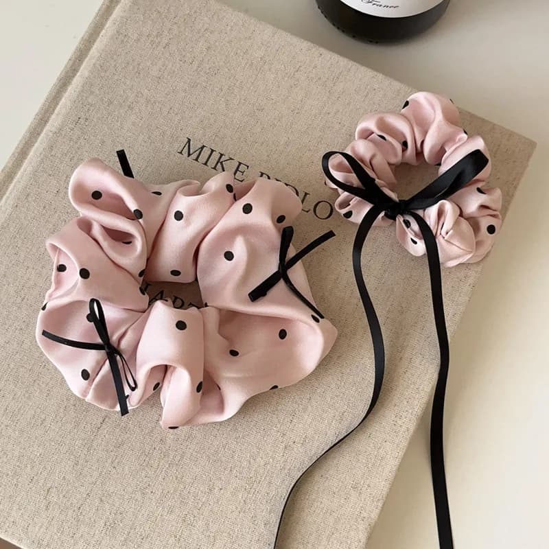 Stretch bow tie in pink polka dot, bow, rope for hair, super fairy, ballet, wind rope, elastic, hair accessories