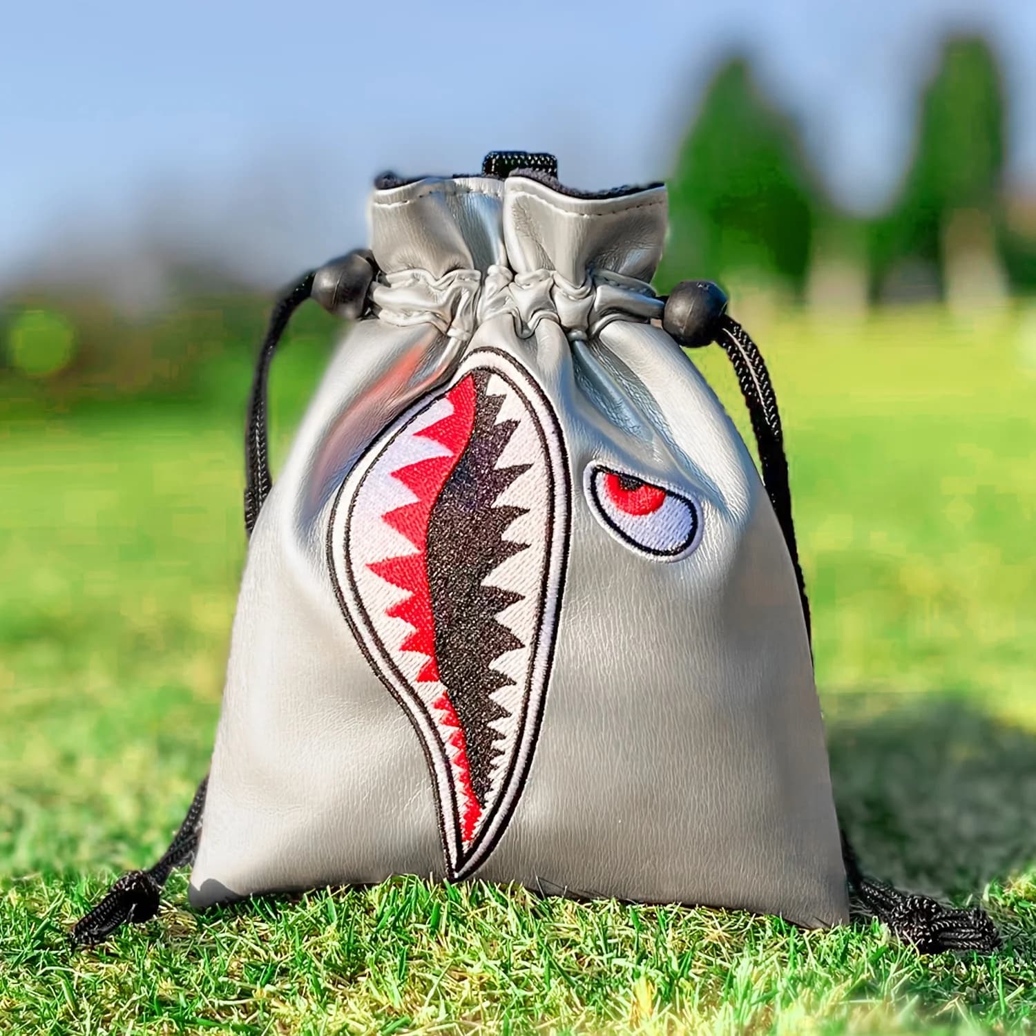 1pc Shark Style Golf Bag with Drawstring Closure, Portable Durable Faux PU Golf Ball & Tee Pouch with Drawstring