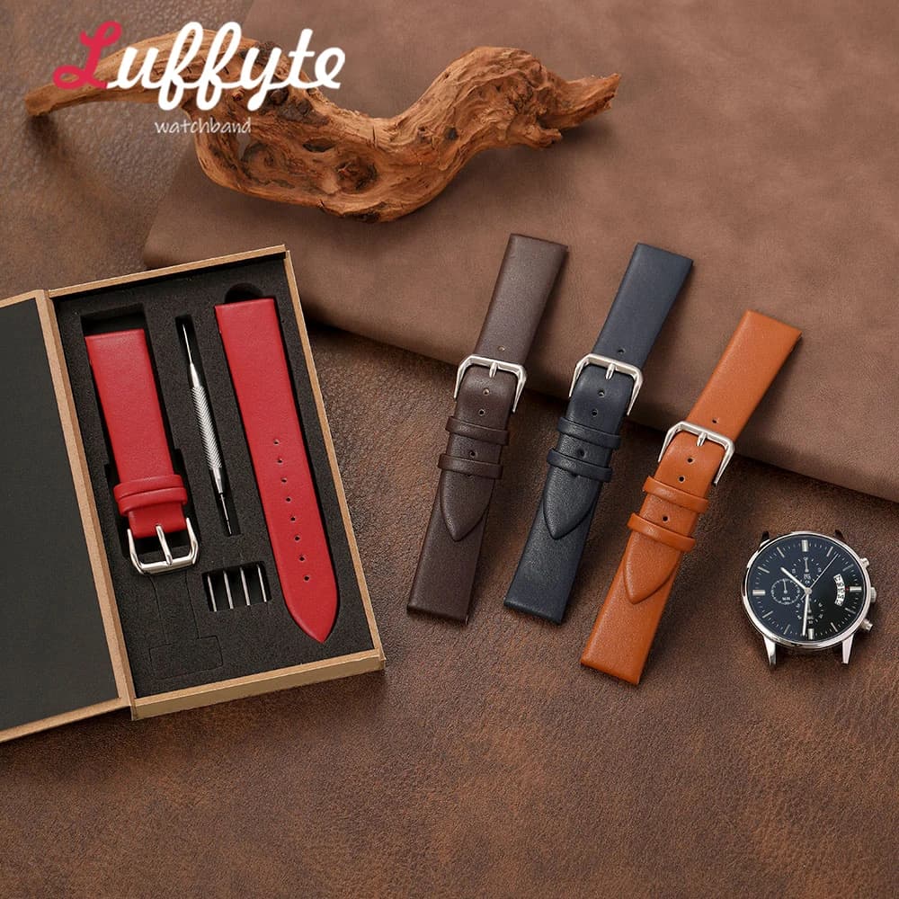 Cinturino Ultra Sottile in Pelle PU con Confezione Regalo per Uomo, 16mm 18mm 20mm 22mm, Cinturino Sostitutivo con Attrezzi per Orologio da Polso