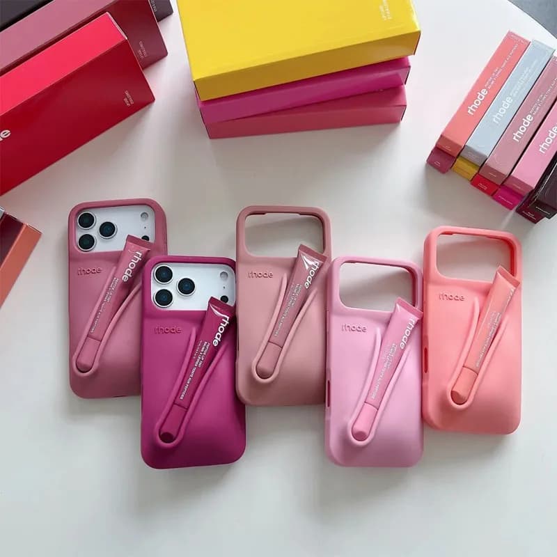 Phone Case with Box and Lipstick for IPhone 15 16 14 13 12 11 Pro Max Plus 17 Air Lip Gloss Portable Soft Silicone Shockproof