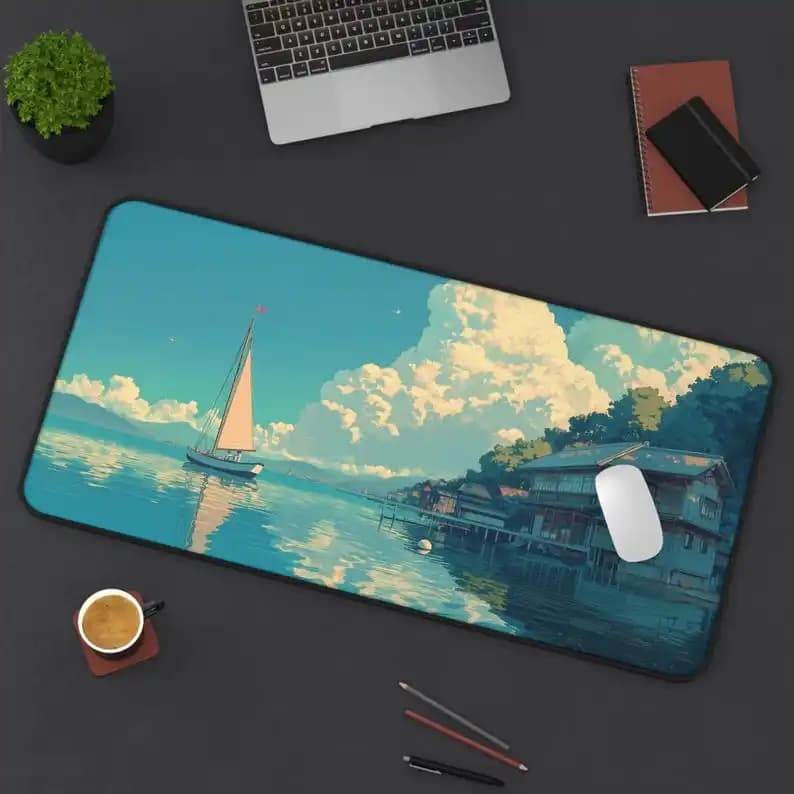 Tappetino da scrivania con motivo barca a vela, simpatica decorazione da scrivania, tappetino per mouse da gioco antiscivolo e impermeabile, il regalo perfetto per gli amici.