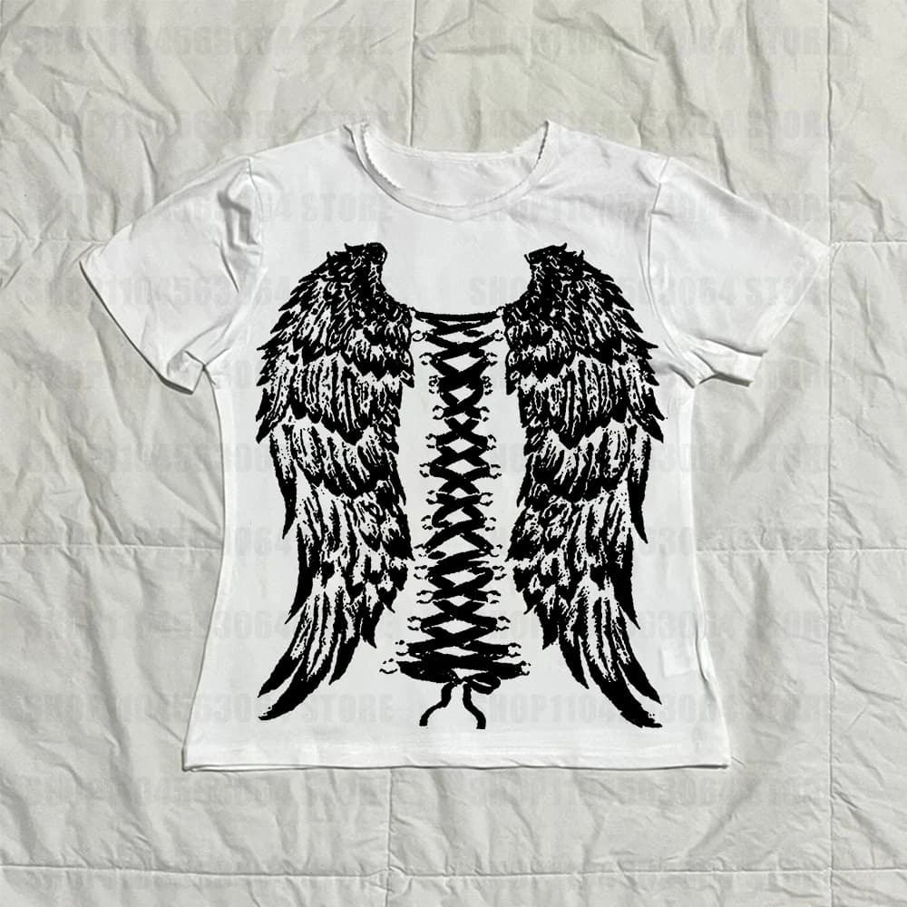 Y2k Style Vintage Harajuku Short Sleeve Women T-shirts Punk Gothic Graphic T Shirts Clothes Emo Girls Streetwear 2000s Crop Tops