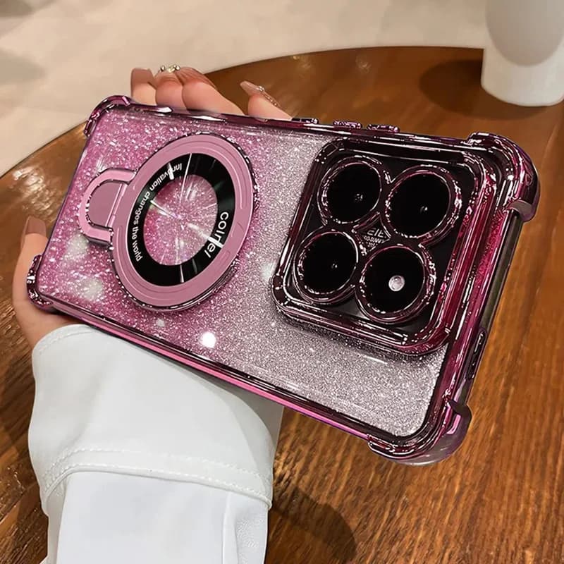 Glittered Magnetic Housing with Support for Xiaomi Redmi 15 15C Notes 15 13 Notes 14 Pro Plus 13X 13C 14C 4G 5G