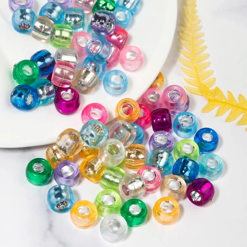 100 pezzi di perline acriliche a secchiello 6x9mm, colorate, con foro grande, per creazione di gioielli, braccialetti fai da te, collane e accessori.