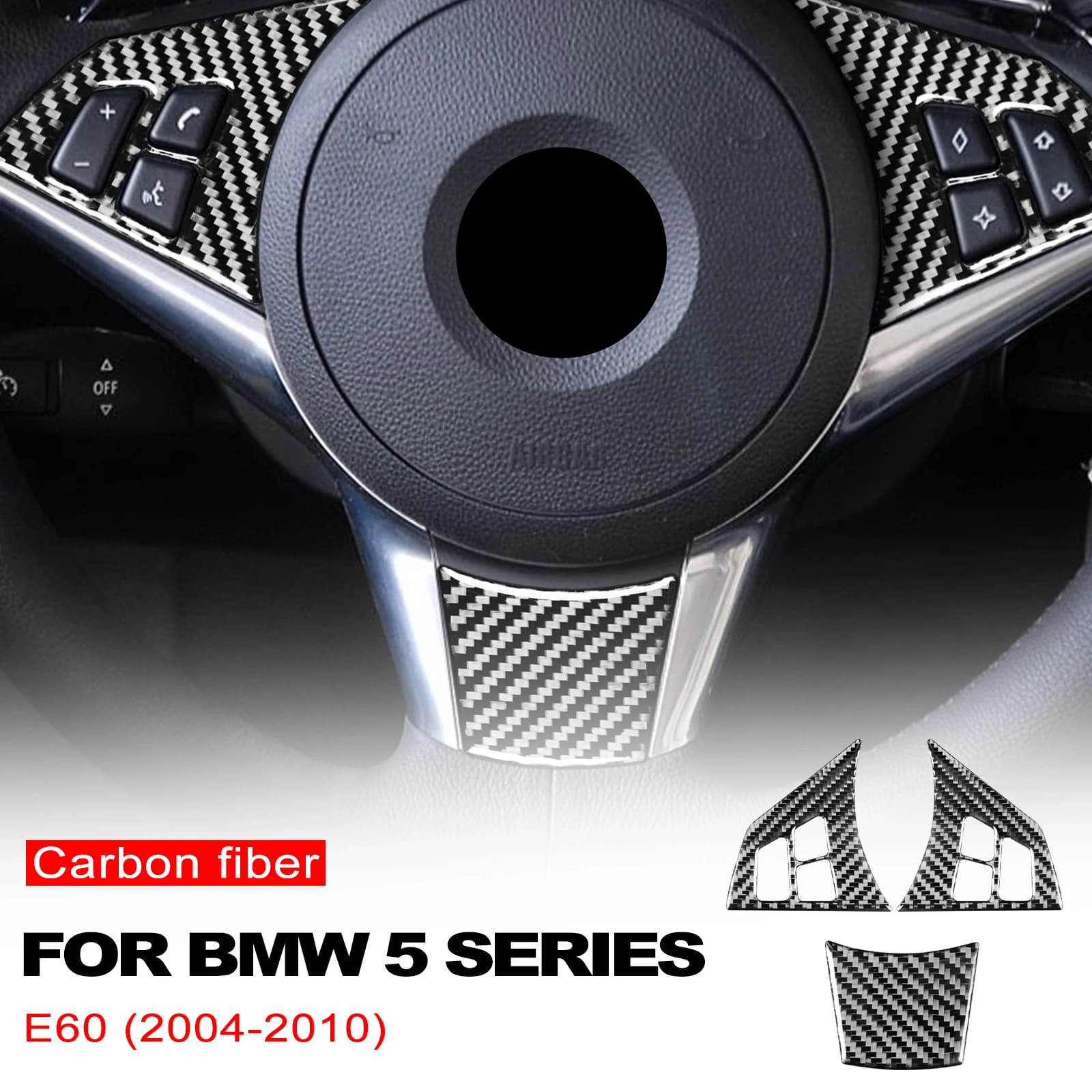 For BMW E60 Accessories 5-Series 2004-2010 Carbon Fiber Interior Auto Steering Wheel Decoration Cover Trim Stickers