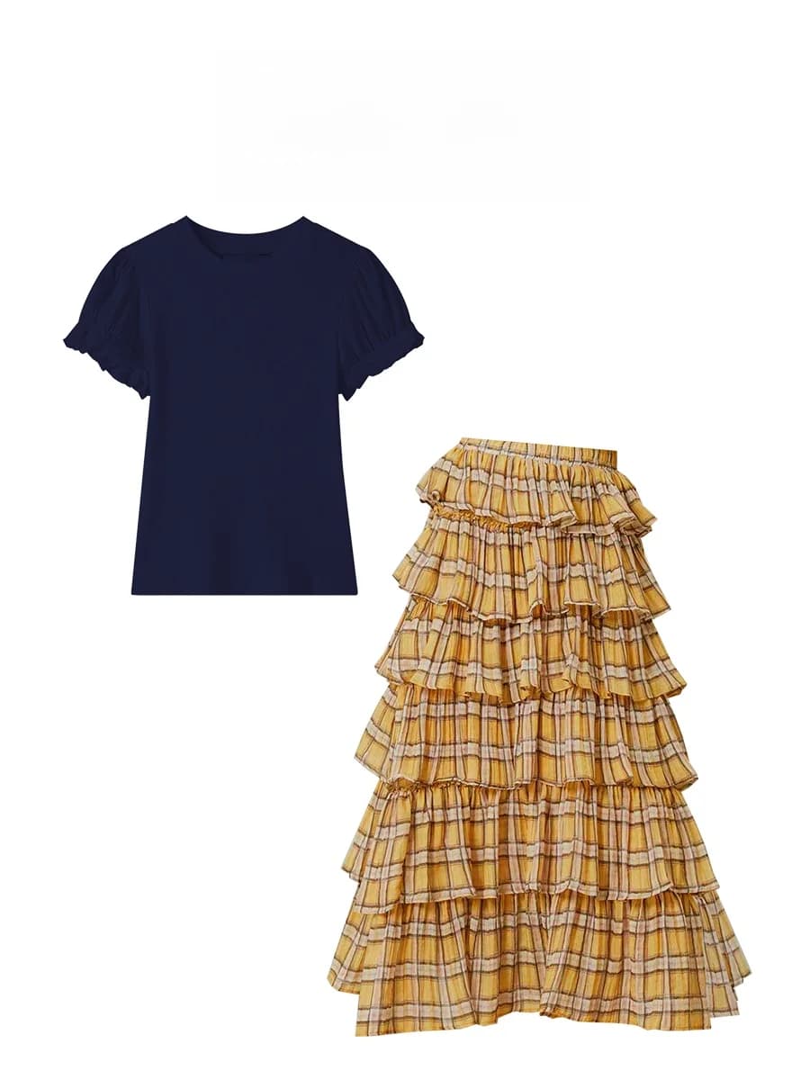 Completo Estivo Parkyeon: T-Shirt a Maniche Corte e Gonna a Vita Alta, Set Due Pezzi in Stile Francese per Donna