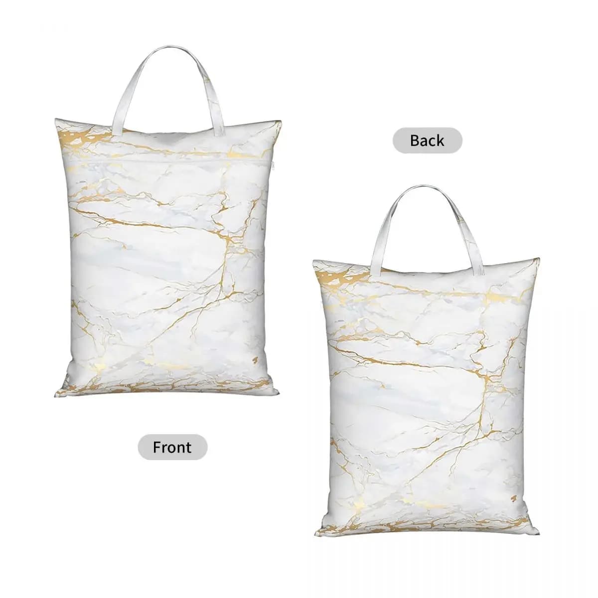 White And Gold Marbl Travel Laundry Bag Waterproof Reusable Dirty Clothes Pouch Gym Yoga Vacation Washing Basket