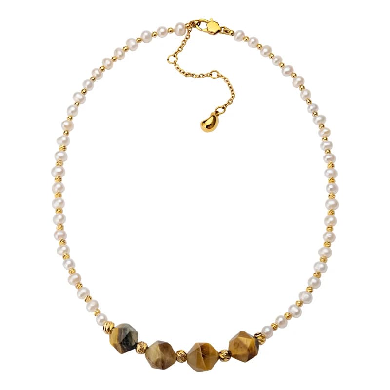 VAROLE Collana in pietra semipreziosa naturale per gioielli di moda da donna Collane di perle color oro placcato 18 carati