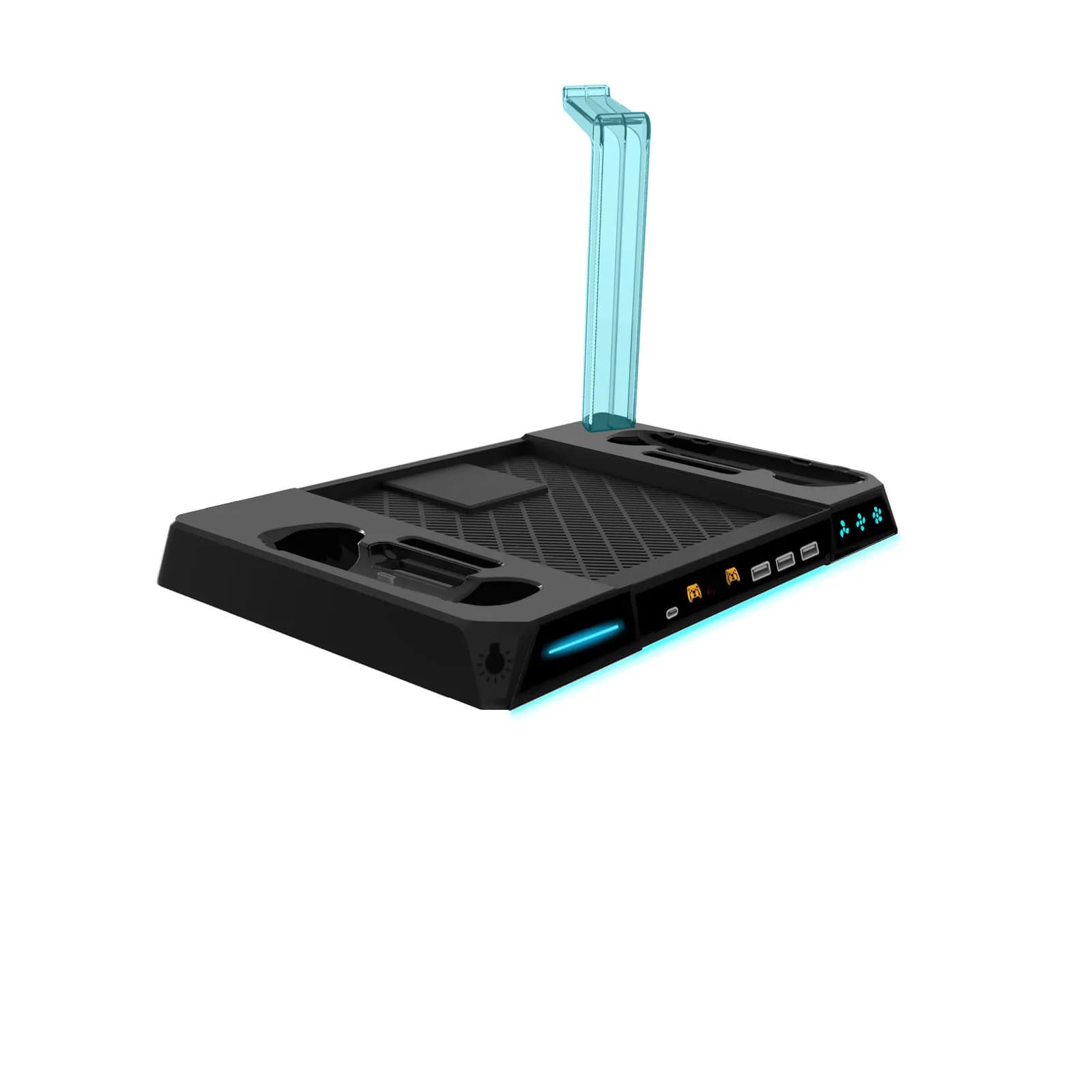 Charging Dock for Steam Machine with 3-Speed Cooling Fan RGB Lights 2 Controller Chargers USB Hub Headphone Stand