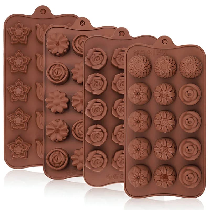 4 pezzi stampi per cioccolato set fiore di rosa cuore stampo per cioccolato waffle caramelle cubetti di ghiaccio gelatina sapone fatto a mano decorazione torta stampo da forno