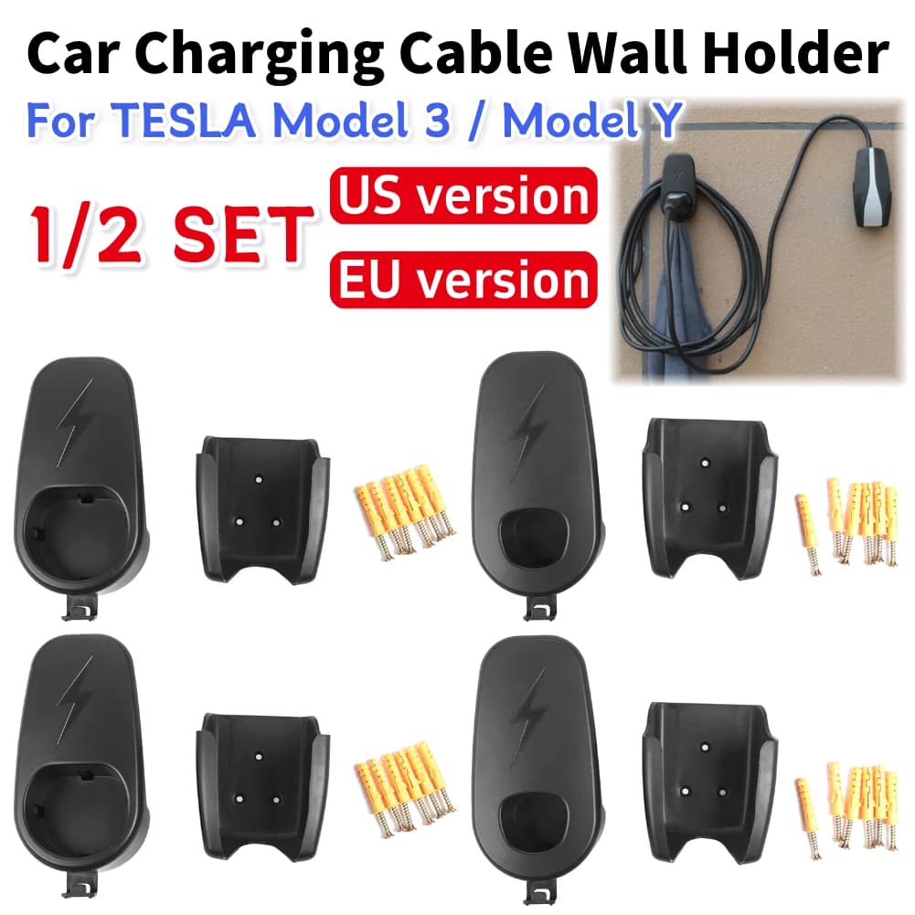 Supporto per caricabatterie da auto 1-2SET con staffa per telaio, supporto da parete per cavo caricabatterie, supporto per caricabatterie per ricambi auto Tesla Model 3 Y