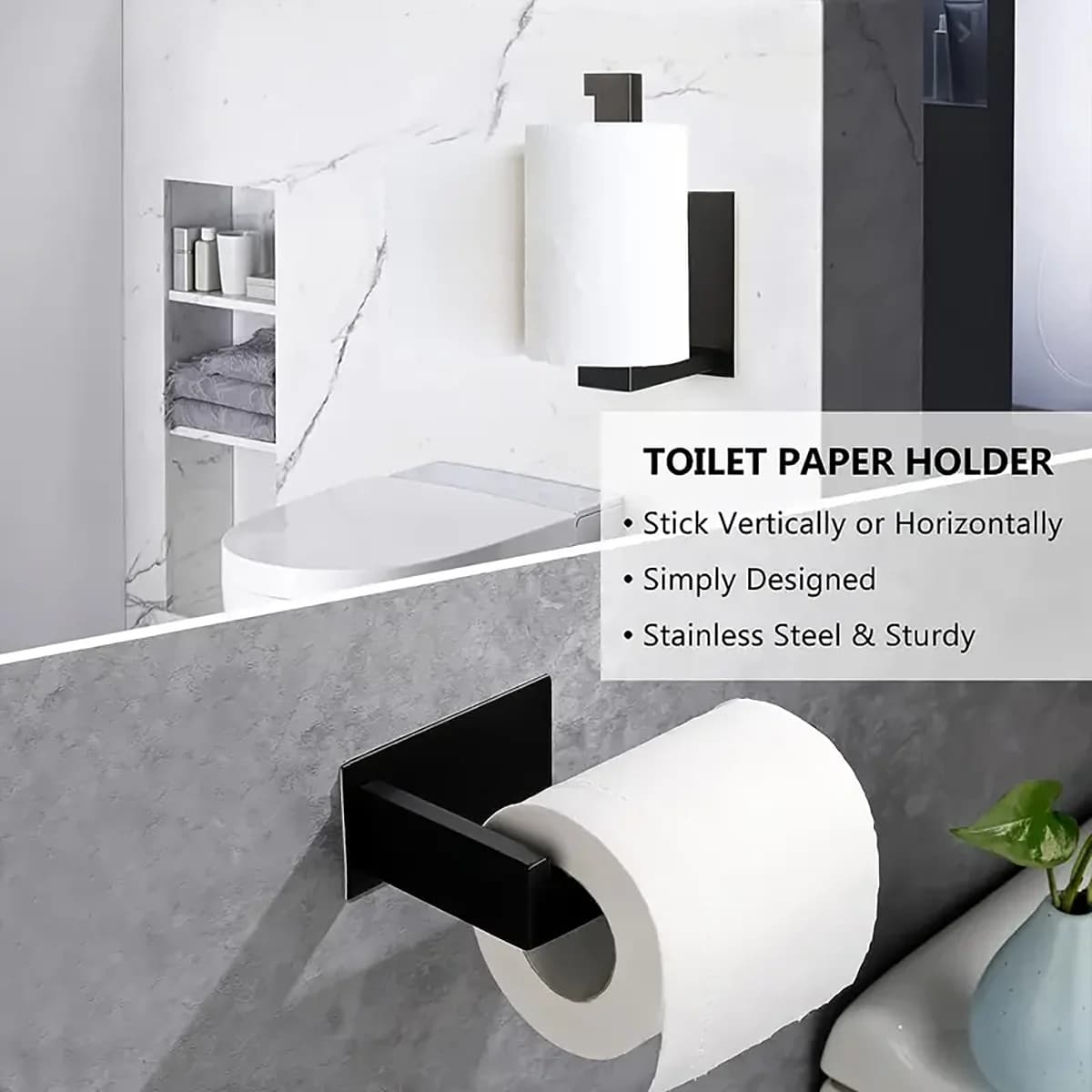 Drill-free 304 stainless steel tissue holder, self-adhesive toilet paper holder - easy to install, drill-free bathroom wall-moun