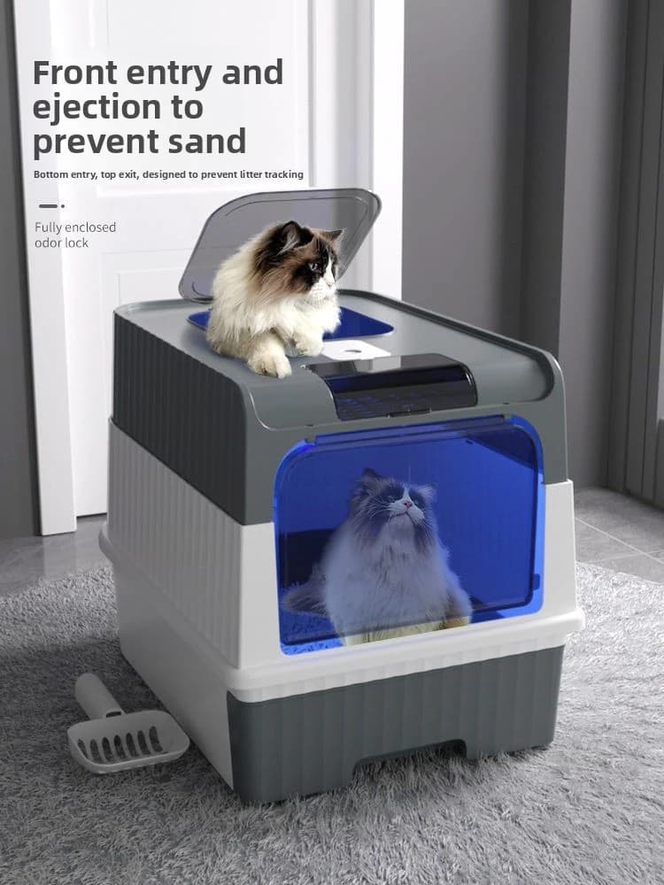 Langkes High-end Enclosed Cat Litter Box Large for Big Cats with High-sided Casing Spoon Front Top Entrance Leak-proof Extra-lar