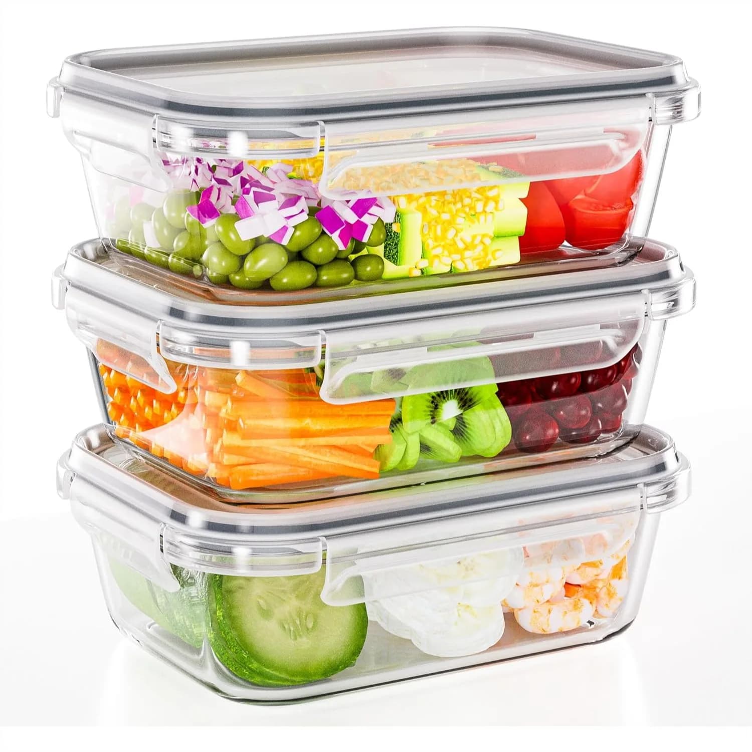 Contenitori per Alimenti in Vetro Borosilicato da 35 oz con Coperchi Ermetici, Impilabili per Preparazione Pasti e Avanzi, Adatti a Microonde e Forno