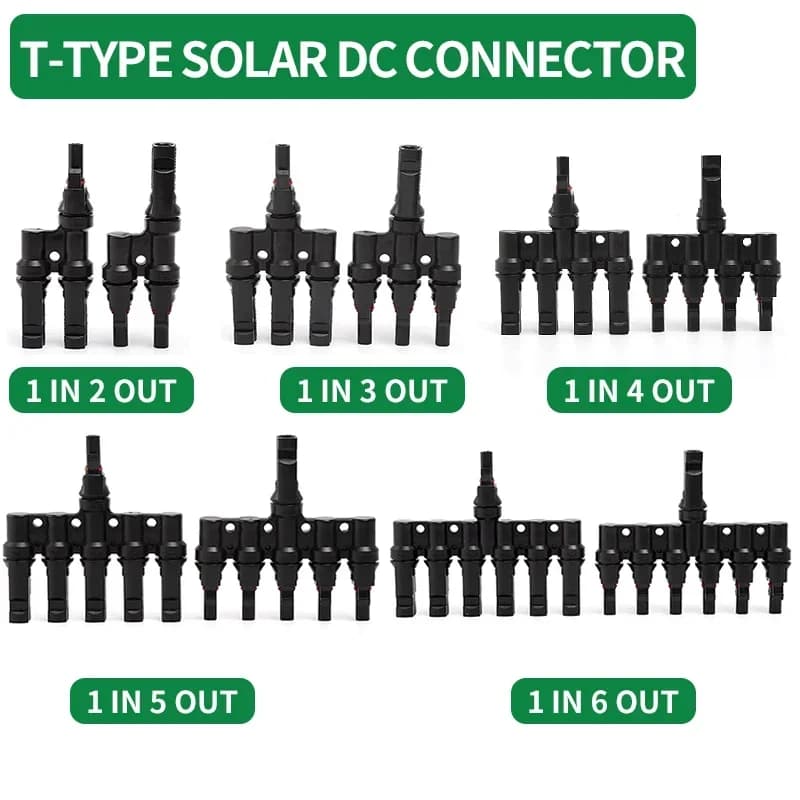 1/5/20/100 Pezzi Connettore a T Fotovoltaico Solare Tipo T 2/3/4/5 Rami Maschio e Femmina per Modulo Batteria Pannello PV Spina per Cavo