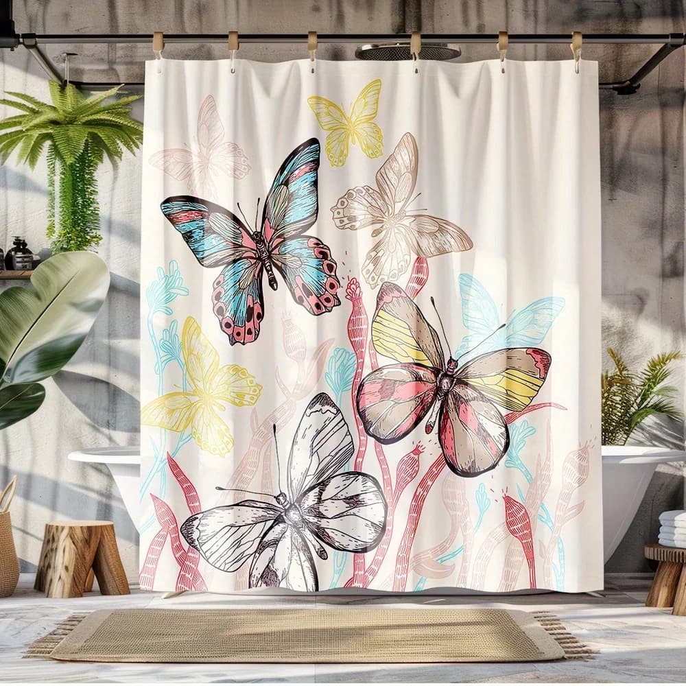 Vibrant Butterfly Shower Curtain HD Digital Print Polyester Fabric Waterproof Bathroom Decor with Eyelets Easy Hang Home Hotel