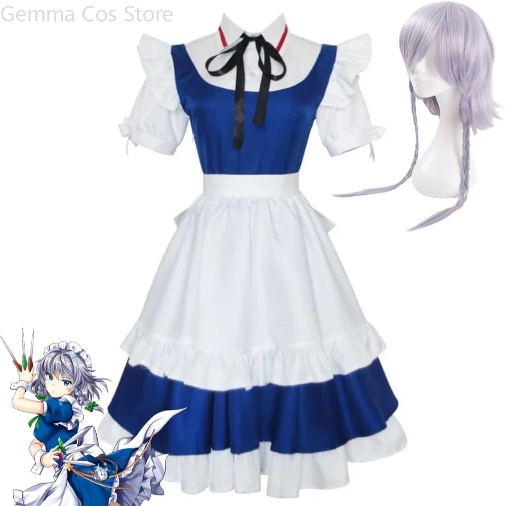 Game Touhou Project Izayoi Sakuya Pad Cosplay Costume Wig Anime The Embodiment Of Scarlet Devil Touhou Koumakyou Dress Halloween
