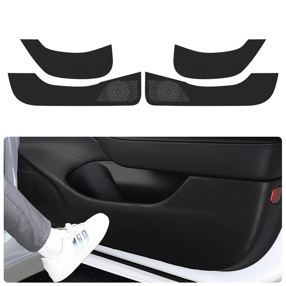 For Tesla Model 3/Y Car Door Anti-shoe Zerbino Pad Leather Panel Carbon Fiber Interior Gloves Sticker Protective Car Accessories