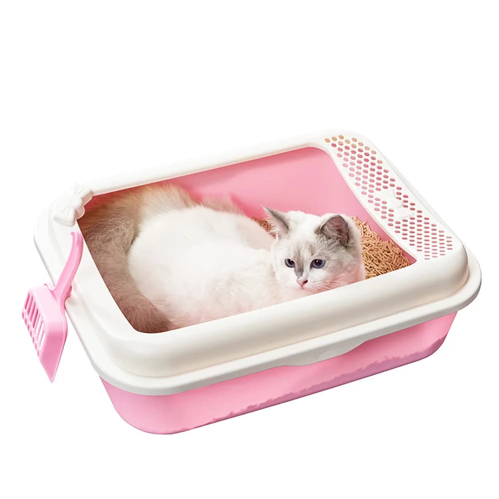 Lettiera per Gatti Anti-Schizzi con Bordi Alti, Lettiera Semichiusa per Gattini, Toilette per Gatti con Facile Pulizia e Parte Superiore Aperta