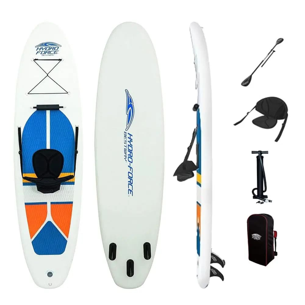 HydroForce White Cap 10 Set Kayak Gonfiabile Stand Up Paddle Board con Pagaia in Alluminio, Pompa Manuale e Borsa da Viaggio, Bianco