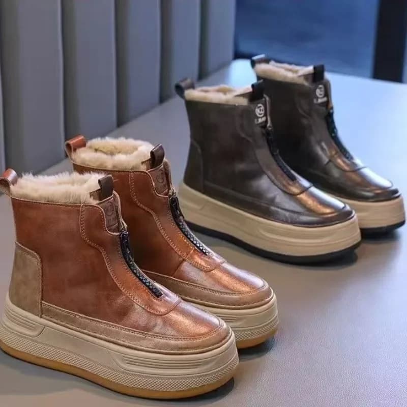 Stivali in pelle per bambini con cerniera frontale Stivali moda per bambini Pelle scamosciata Suola morbida calda 2025 Inverno Nuovi stivali corti per ragazze dei ragazzi antiscivolo