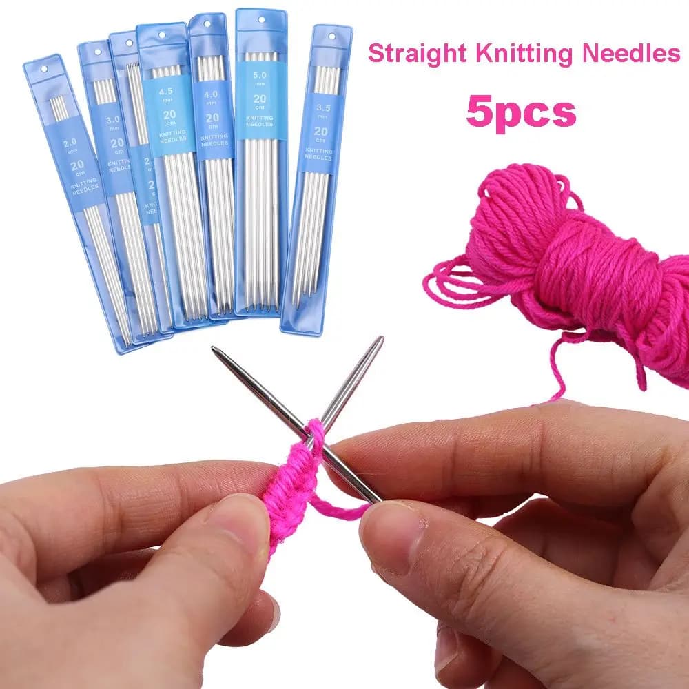 Set da 5 pezzi per fai da te: Kit per lavori a maglia, accessori per cucito, strumenti per maglieria, ferri da maglia dritti in metallo, uncinetti
