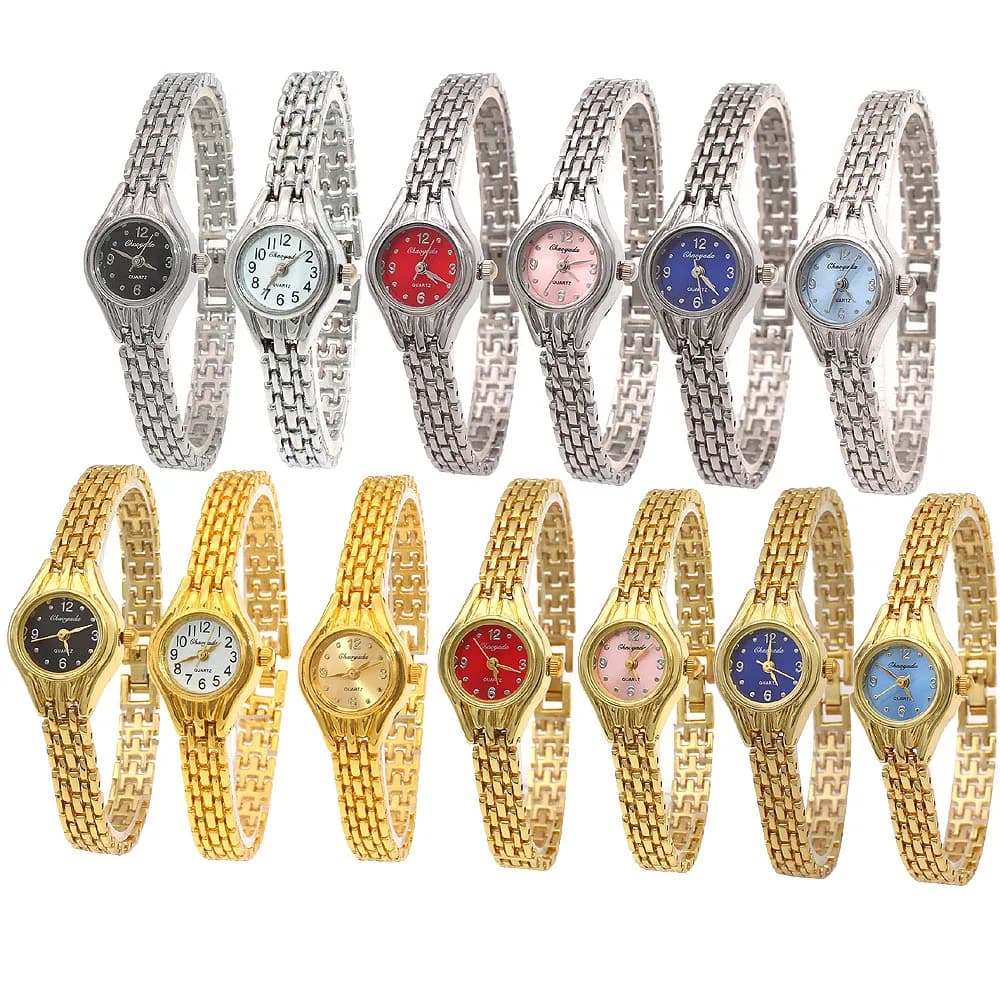 10pcs orologio da polso da donna Golden Relojes orologio da polso al quarzo con quadrante piccolo orologio da polso popolare ora orologi eleganti da donna