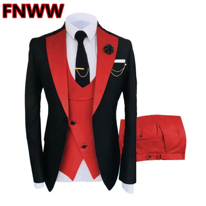 Abiti da sposo neri 2026: Completo formale da matrimonio 3 pezzi (giacca, pantalone, gilet) slim fit da uomo, abiti eleganti da lavoro per lo sposo