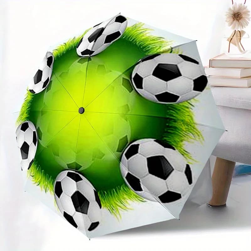Ombrello da Calcio Automatico Apri/Chiudi con Chiusura Automatica - Tettuccio Robusto a 8 Stecche, Ombrello Parasole Portatile con Motivo Pallone da Calcio