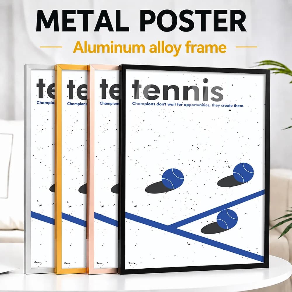 Tennis Court With Blue Balls Metal Poster With Aluminum Alloy Frame Personalized Photo Vintage Club Style Wall Art For Bedroom