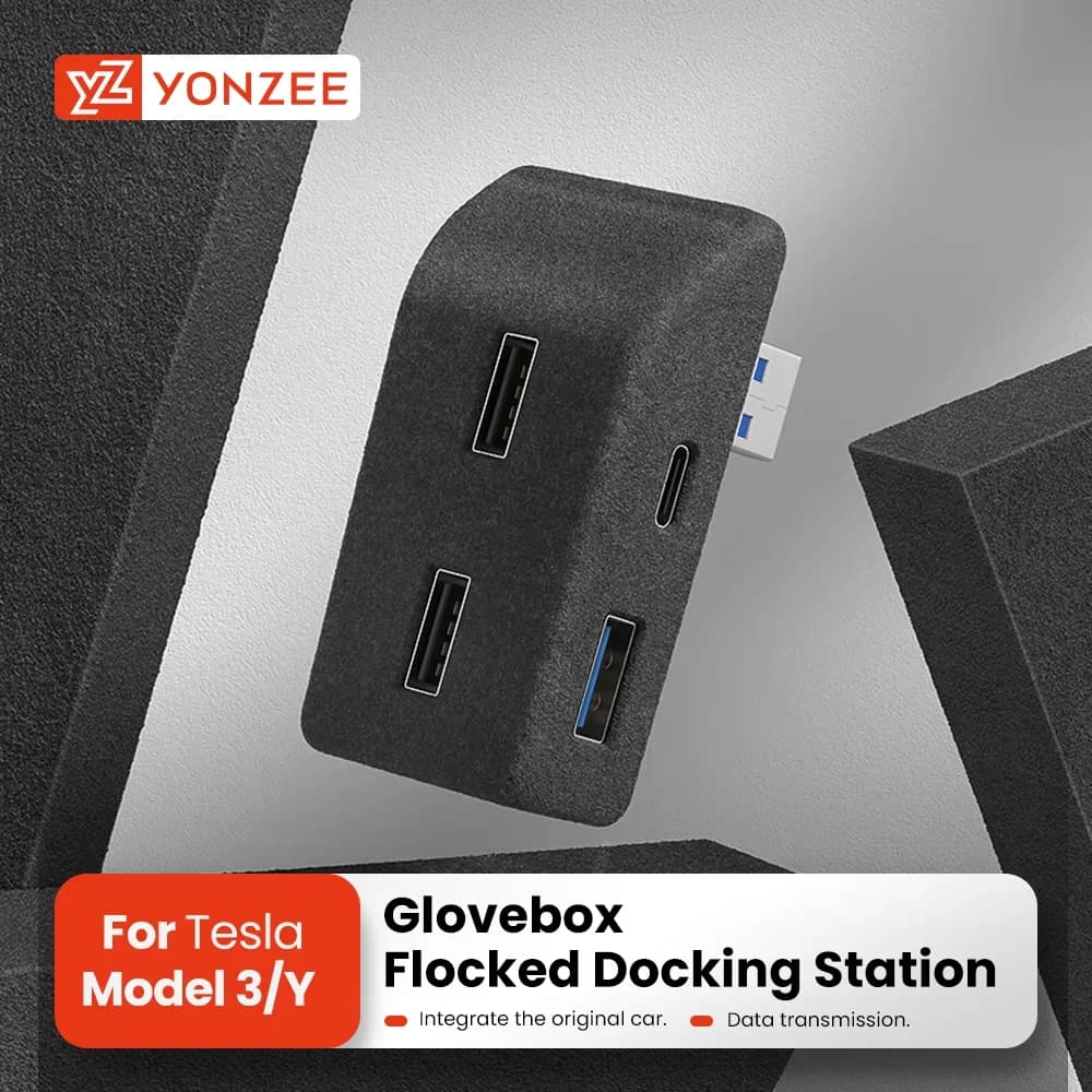 YZ For Tesla Model 3 Y Highland Juniper 2021-2025 Gloves Box Flocking Adapter HUB USB Fast Charger Car Accessories