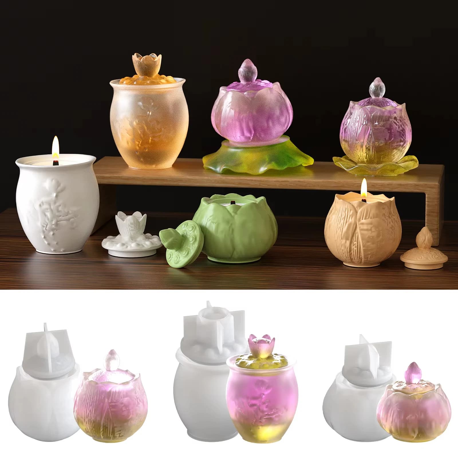 Diy Lotus Lamp Storage Can Silicone Mold Aromatherapy Candle Cup Gypsum Flower Pot Mold For Plaster Gypsum Making
