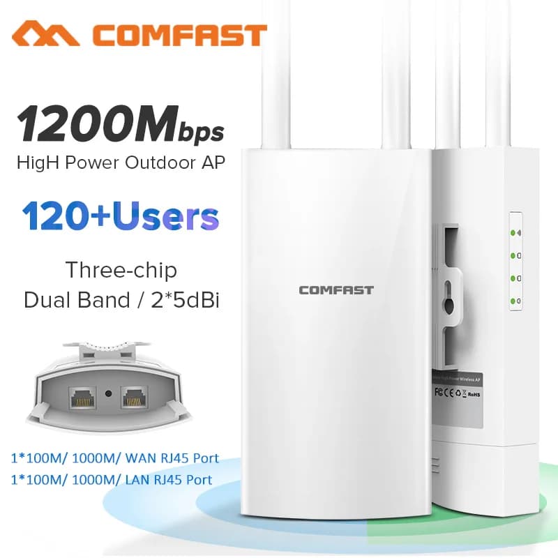 COMFAST Porta Gigabit AP esterna EW72V2 Ad alta potenza 1200Mbps Dual Band 2.4ghz/5Ghz Antenna router Punto di accesso Wi Fi Stazione base