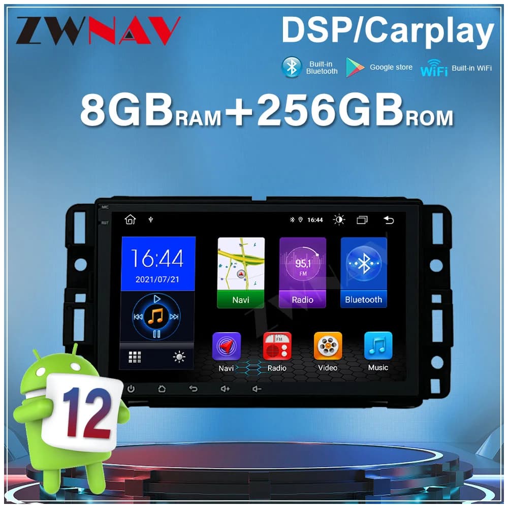 8'' For GMC Android 12.0 Car Radio Touch Screen GPS Navigation Wireless Carplay BT5.0 SWC DSP Stereo Multimedia Player