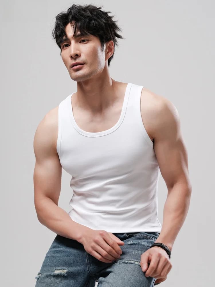 American Style Slim Fit Cotton Vest 220G Pure Combed Cotton Fitness Training Base Layer Summer Sports Youth Fashion City Life
