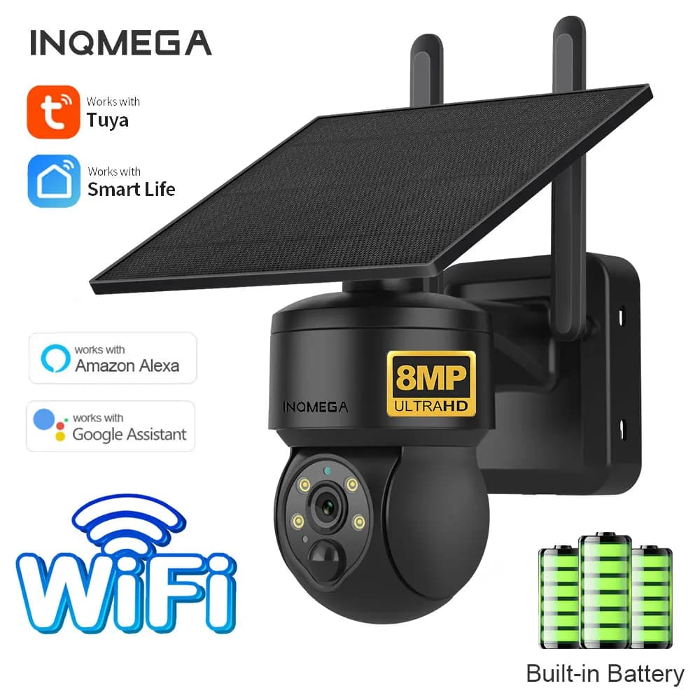 INQMEGA 8MP TUYA Solar Camera PIR Motion Detection, can be installed separately, CCTV surveillance Video Support Alexa