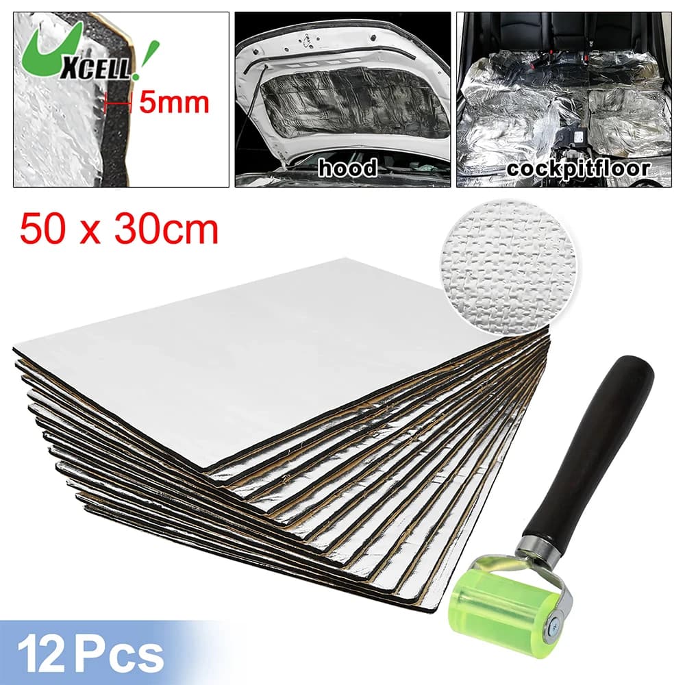 Uxcell 50X30cm Car Sound Absorbent Mat Aluminum Foam Automatic Hearing Insulation Anti Heat 5mm 10mm With Roller Pushing Installation Tool