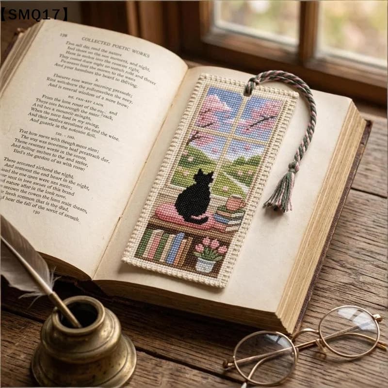 DIY Seasonal Cat Cross Bookmark Material Kit Handcrafted With Braided Rope Book Page Marker Embroidery Kit Women Girls【SMQ】