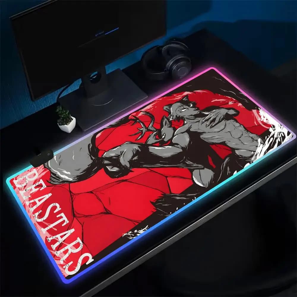 Tappetino per mouse Beastars Tappetino per mouse da gioco anime Tappetini da tavolo a LED Tappetini da scrivania in gomma retroilluminati XXL RGB